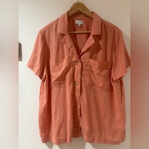 WONDERLY soft apricot Linen/Lyocell Button Down camp shirt.gently worn. Size L.